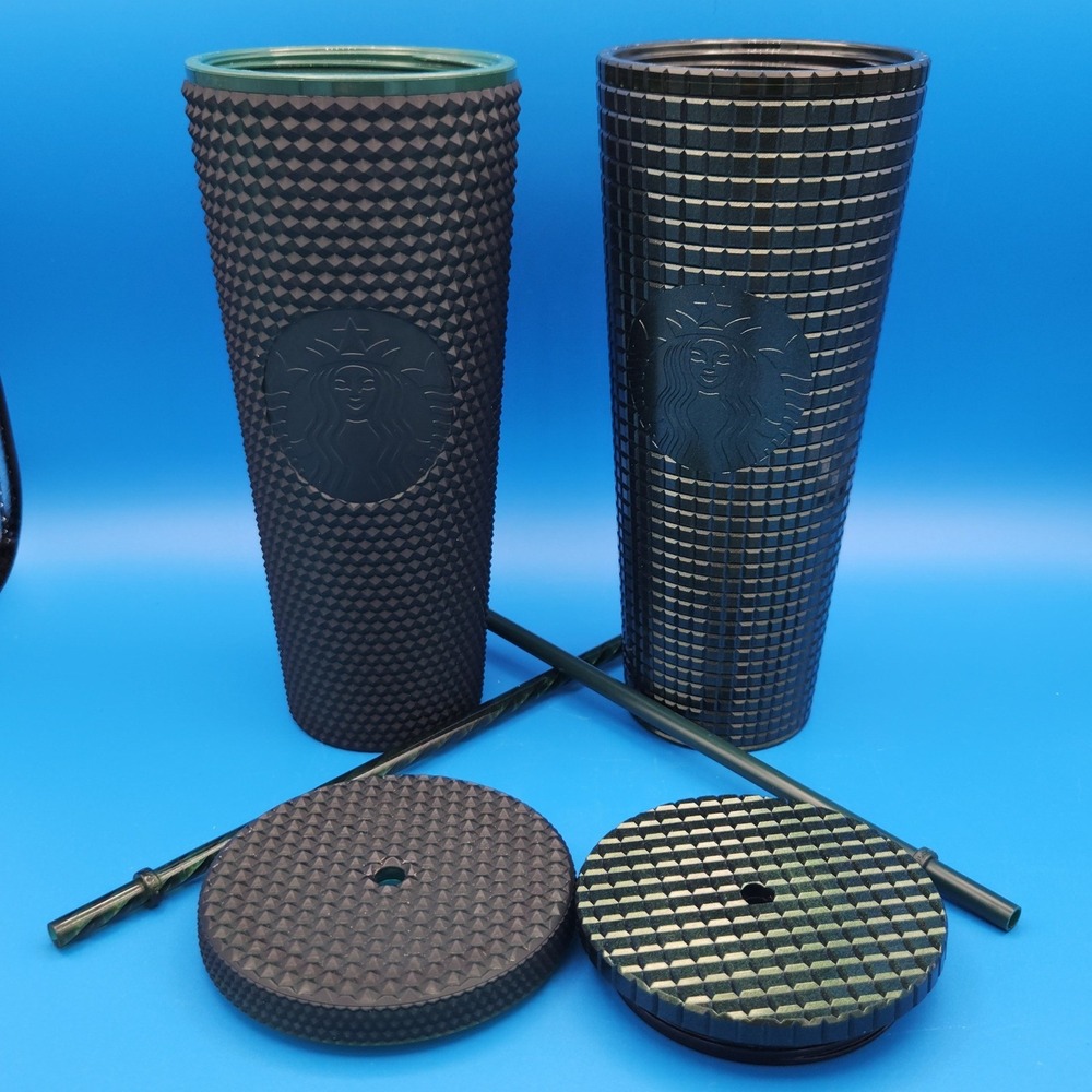 Starbucks 24oz Studded Grid Tumbler Set Matte Green & Glossy Green Cold Cups